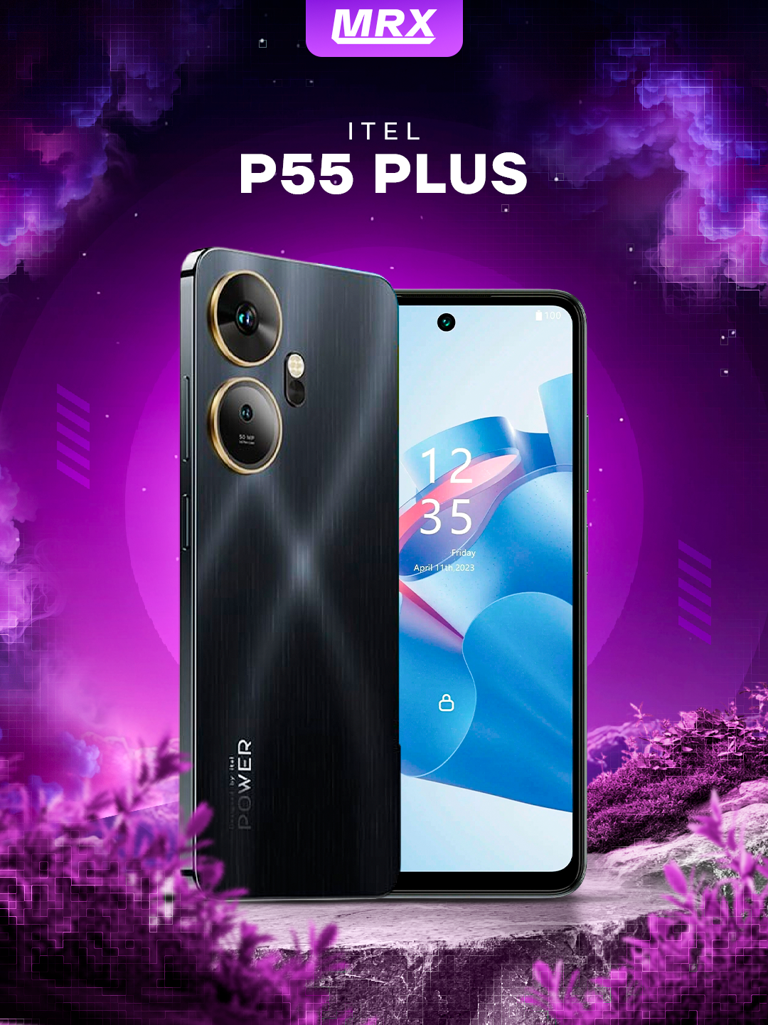 Смартфон Itel P55 Plus, ОС Android, 6.6", сканер отпечатка, камера 50Мп 5000 мА·ч