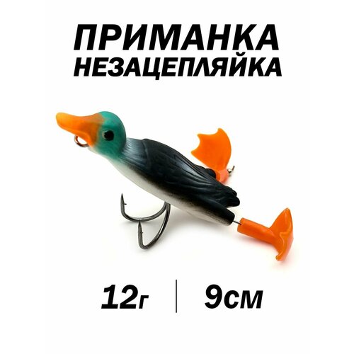 Приманка для рыбалки, Приманка незацепляйка лягушка, длина 9см, вес 12г, черно-зеленая, вращающиеся лапки