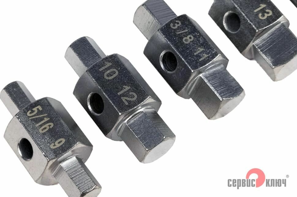 Набор бит для маслосливных пробок 5 предметов, биты 14-17, 10-12, 5/16-9, 8-13, 3/8-11. Сервис Ключ — фото 1