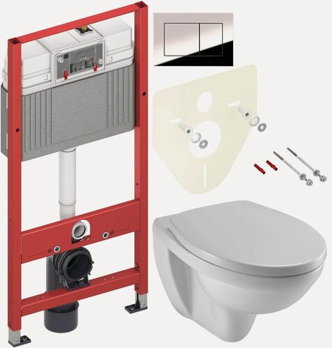 Изображение товара Комплект 3 в 1 Унитаз подвесной Jacob Delafon Patio EDV102-00 / Сиденье E4267 / Инсталляция с кнопкой TECE Now 9400412 цвет хром