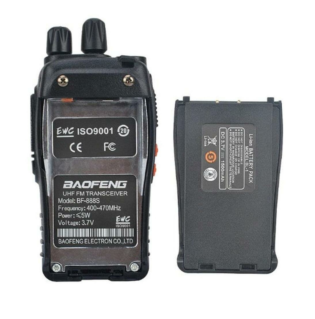 Рации BAOFENG BF-888S 2шт, дальность до 5км, 16каналов, влагозащищенные, черные — фото 1