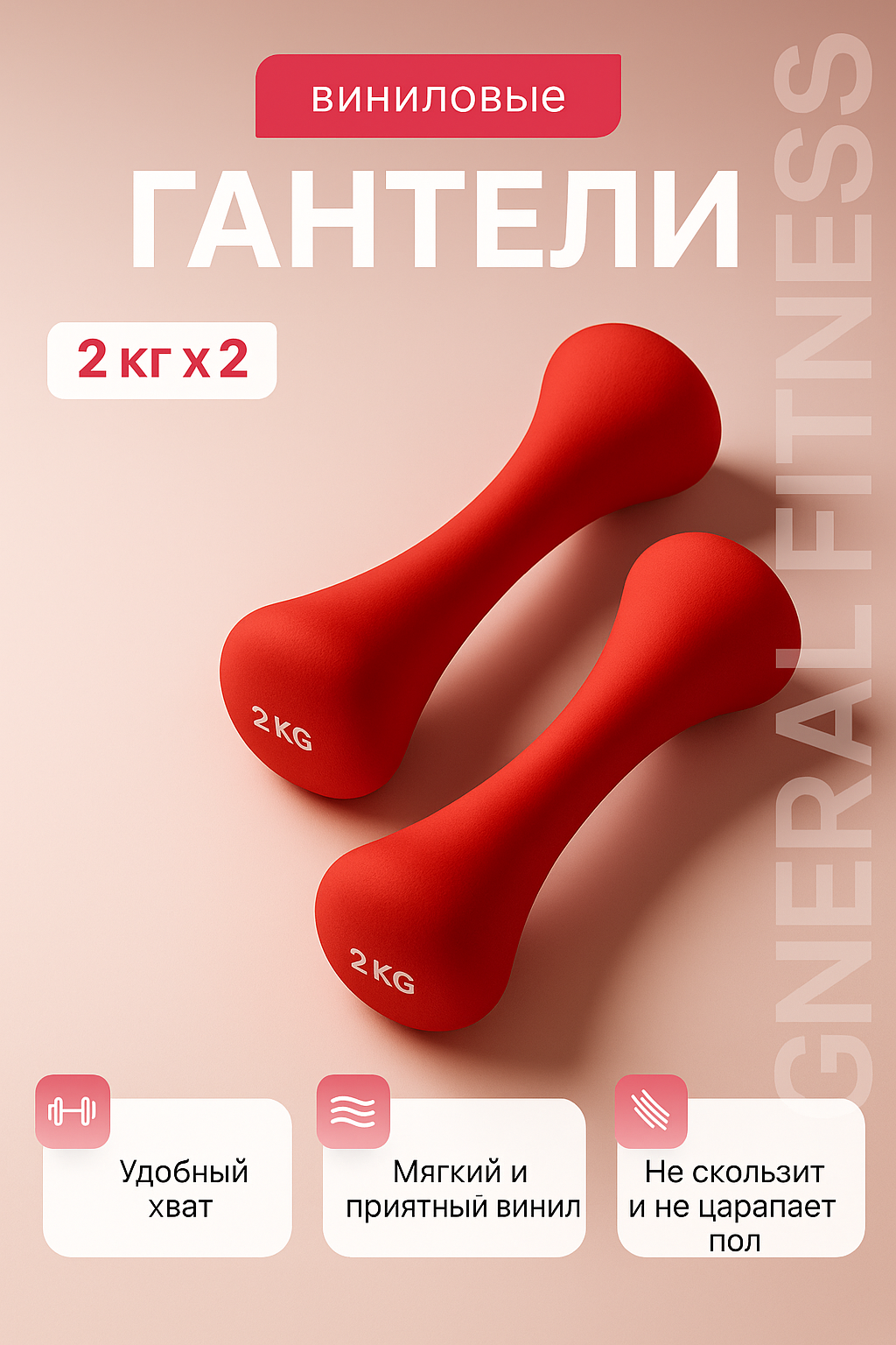 Гантели General Fitness 1–3 кг, пара – для дома, фитнеса и спортзала