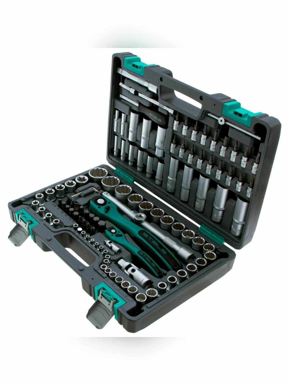 Набор инструментов, 1/2, 1/4, CrV, пластиковый кейс, 109 предметов двенадцатигранные головки Stels 14122