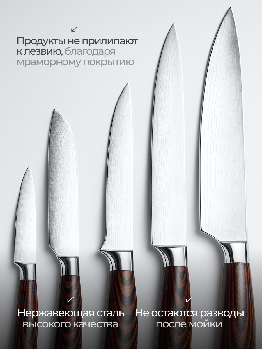 Ножи кухонные набор, 5шт, ножи профессиональные для дома и кухни — фото 1