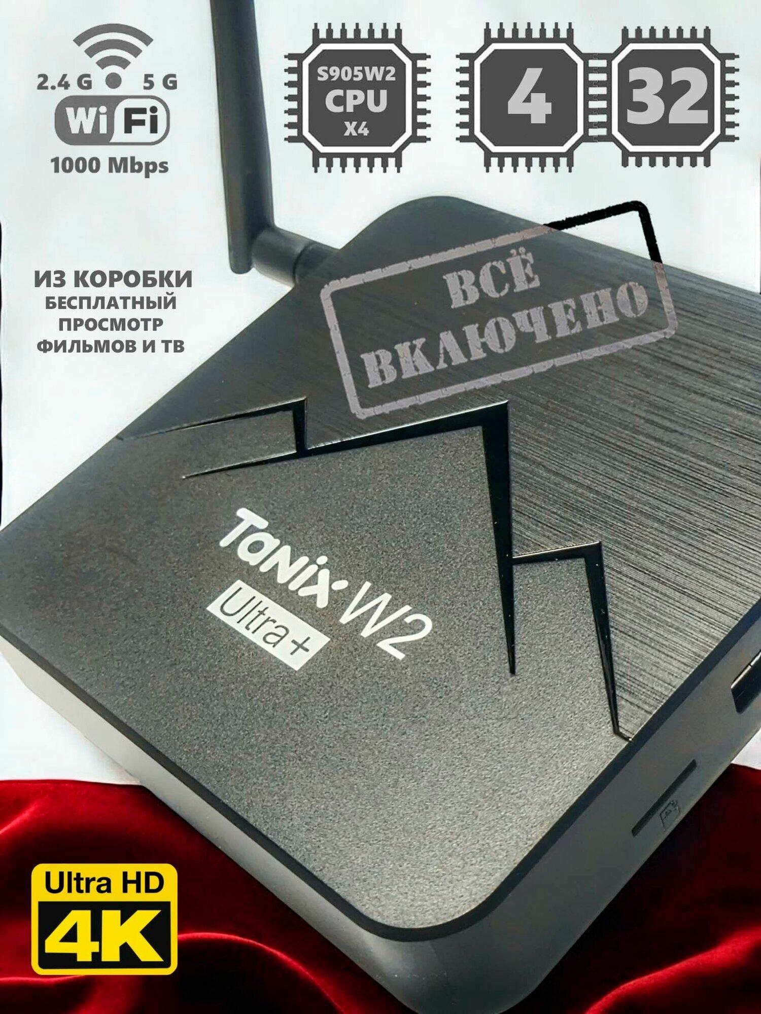 Tanix w2 4/32 Ultra Plus ATV SlimВох ROOT 24 приложения из коробки бесплатный просмотр ТВ и фильмов Смарт ТВ приставка