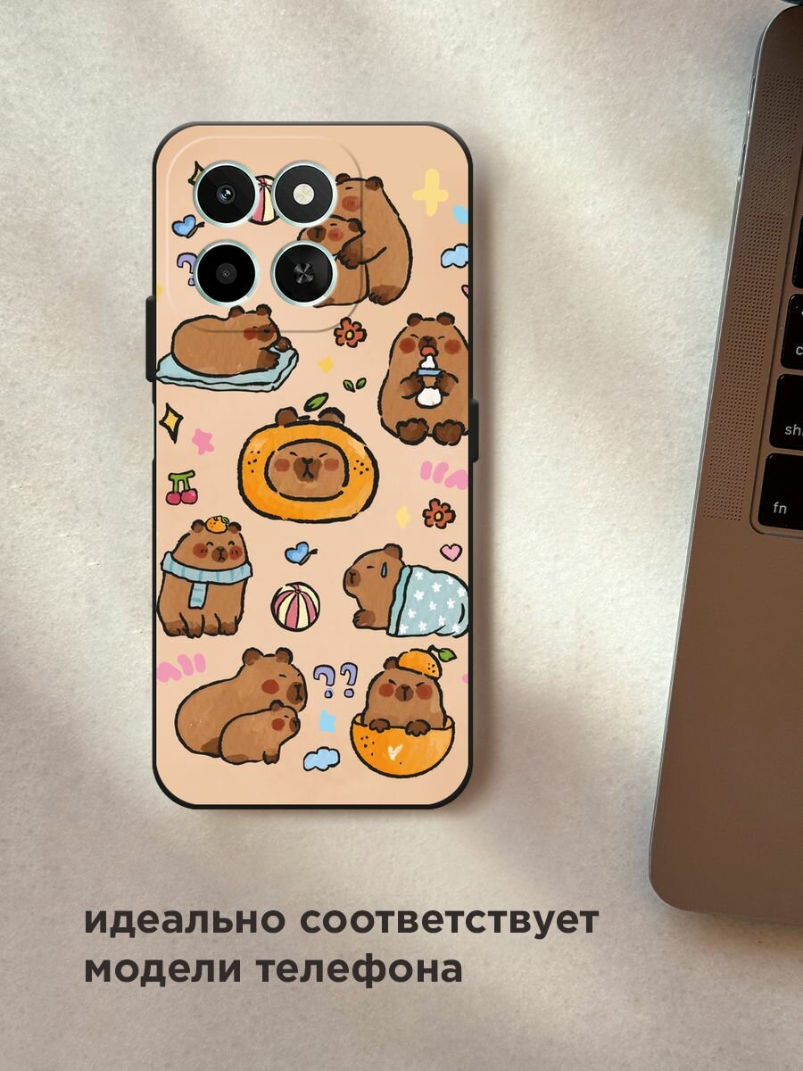 Черный матовый чехол на Honor X6c / Хонор X6c с принтом "Капибары рисунок" — фото 1