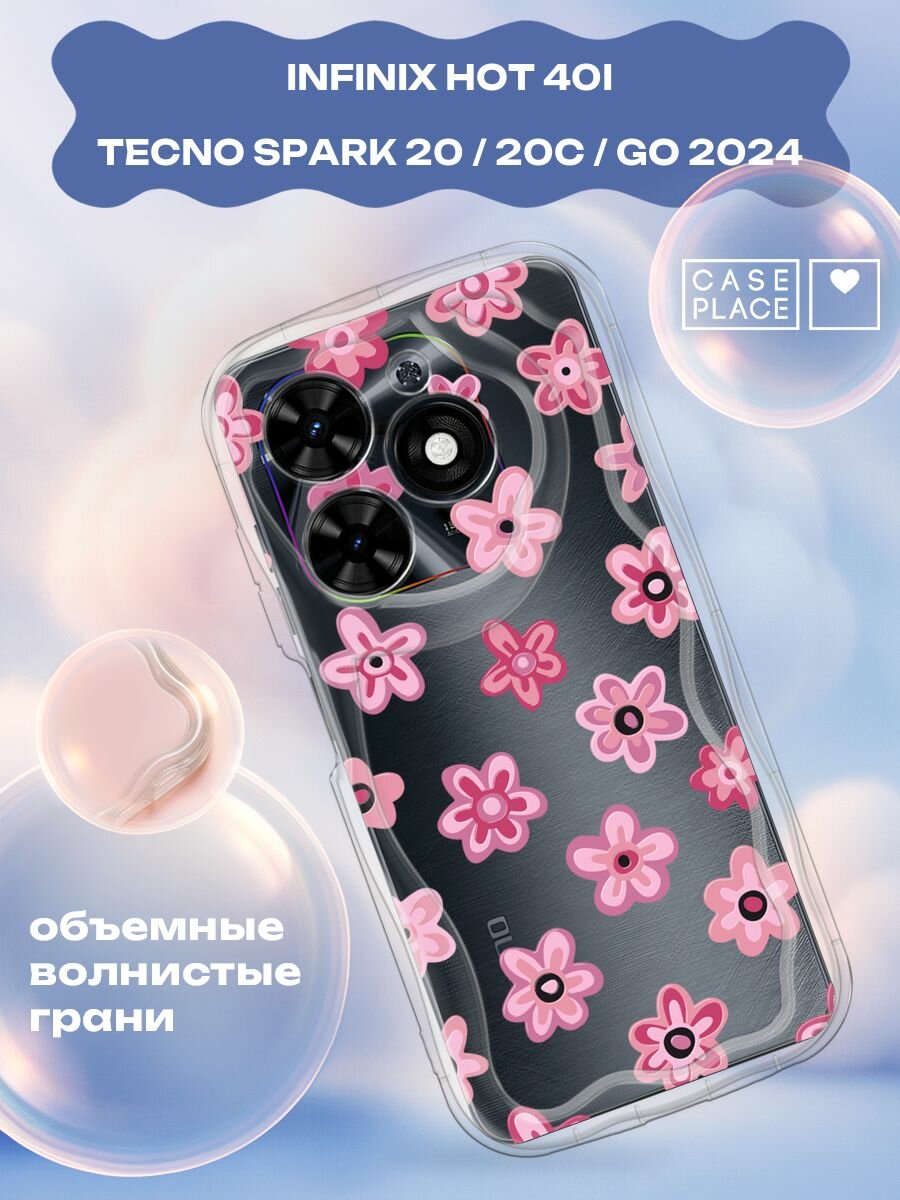 Чехол на Tecno Spark Go 2024/Spark 20C / Текно Спарк Го 2024/Спарк 20C с принтом Паттерн розовые цветочки