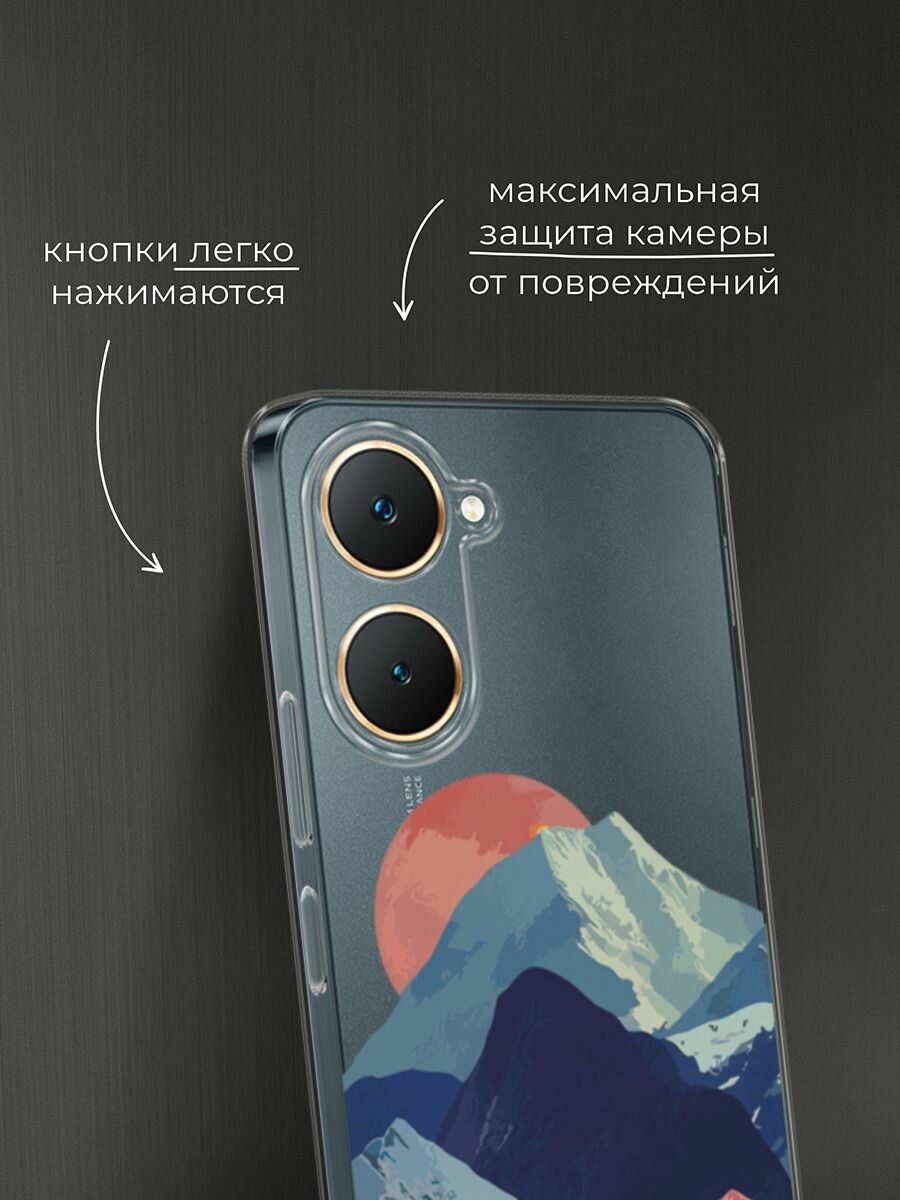 Чехол на Vivo Y03/Y18/Y18e / Виво Y03/Y18/Y18e с принтом "Закат в снежных горах", прозрачный — фото 1