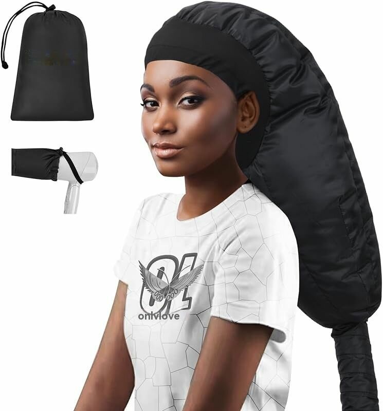 Термошапка/Сушуар климазон для салонного ухода дома/Насадка на фен для быстрой сушки укладки ламинирования волос черное