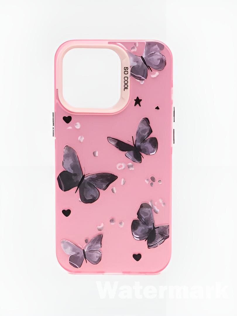 Чехол с бабочкой, для iPhone 14 , Пластик, экранирующий, c блестками