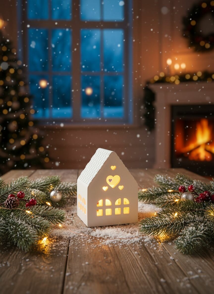 Подсвечник Домик из гипса для диодной свечи 1 шт. / Новогодний декор