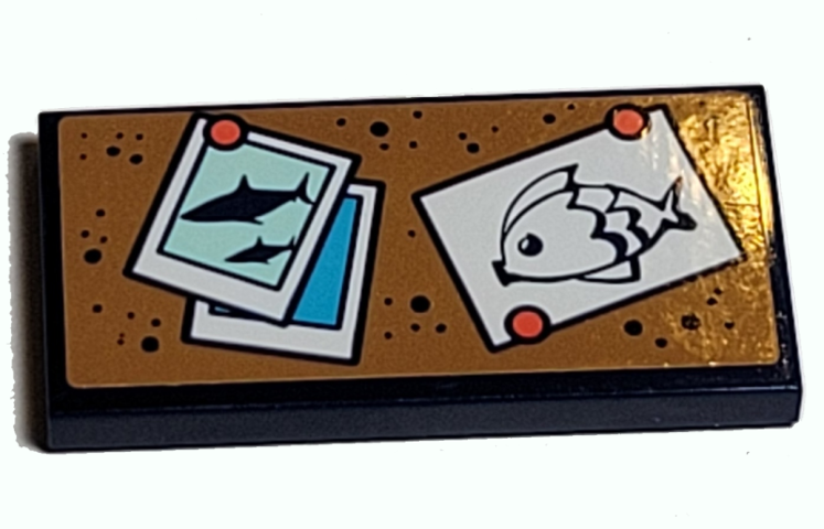 Tile 2 x 4 with Shark Photo and Fish Drawing on Bulletin Board Pattern (Sticker) - Set 41380, 87079pb1021 Dark Blue U