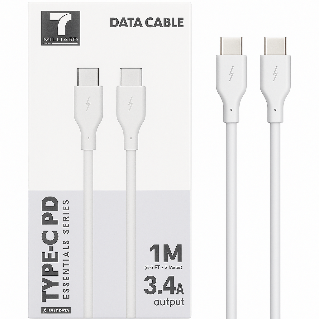 Кабель MILLIARD Type-C PD — 1 метр, быстрая зарядка 3,4 А, прочный, с разъемом из цинкового сплава