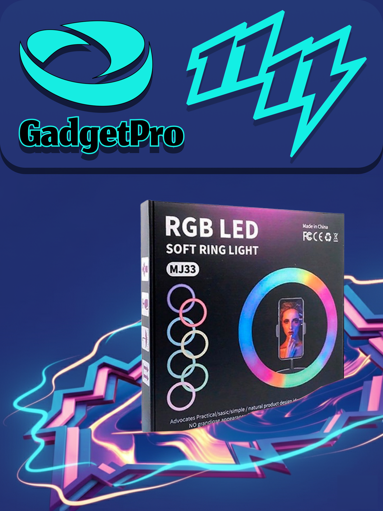 Кольцевая LED-Лампа GadgetPro MJ30, с Bluetooth-пультом, RGB, диаметр 30 см