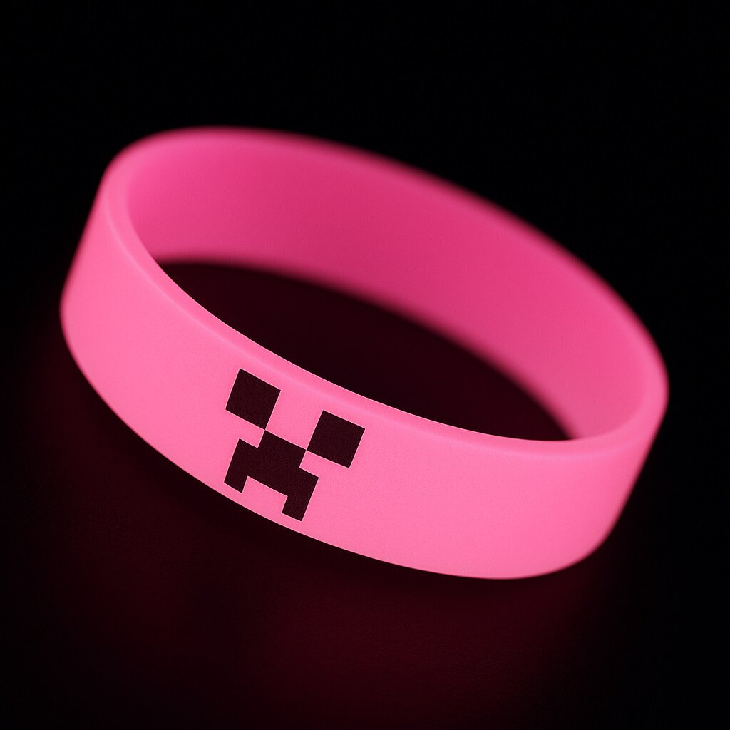 Браслет Minecraft Y2K, для девочек, светящийся, розовый, силикон, 18см — фото 1