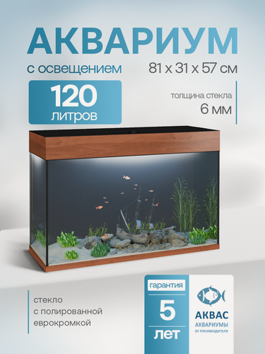 Изображение товара Аквариум 120 литров с крышкой и освещением (81х31х57см) для рыбок