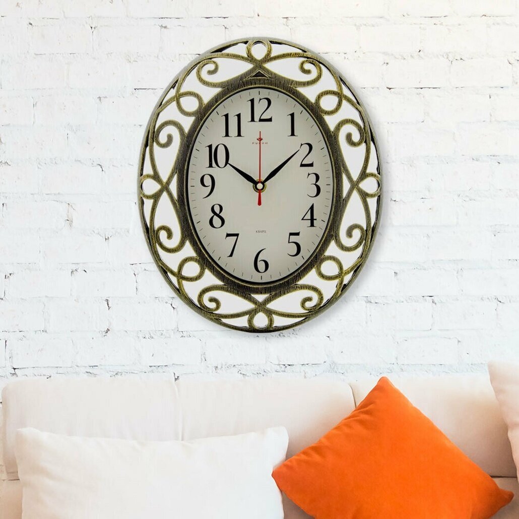 Часы настенные овальные «Классика», корпус черный с золотом, 31x26 см