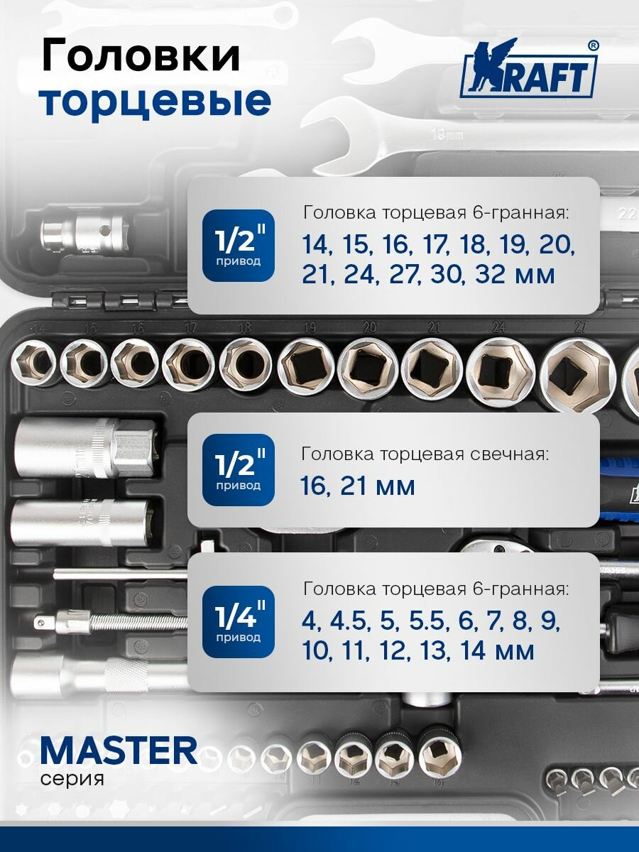 Набор инструментов для автомобиля 1/2"DR и 1/4"DR 82 предмета, Master — фото 1