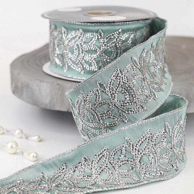 Декоративная лента Monte Bianco  Цветы лотоса 1000 6 см  Kaemingk  440038 1