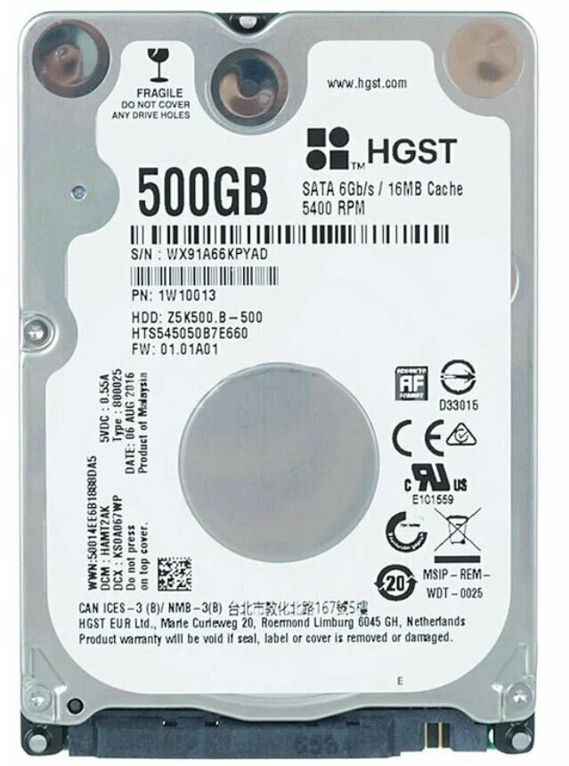 Жесткий диск 500Gb HGST Travelstar Z5K500. B HTS545050B7E660 SATA-III (1w10013)