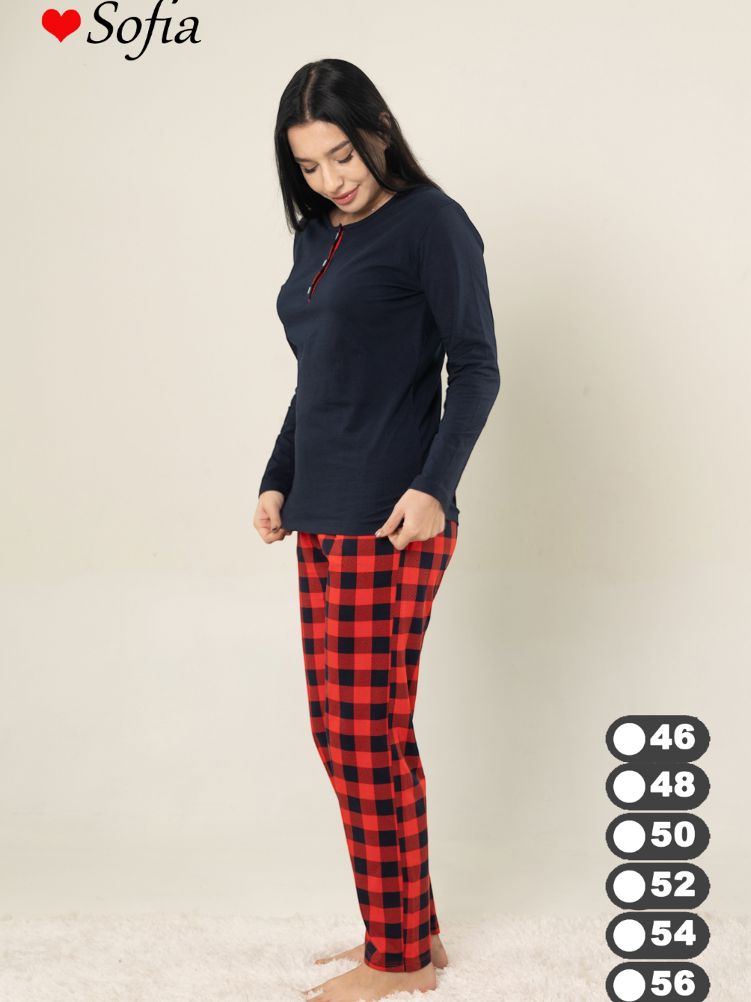 Пижама SOFIA 46-56, размер 56, черный/розовый — фото 1