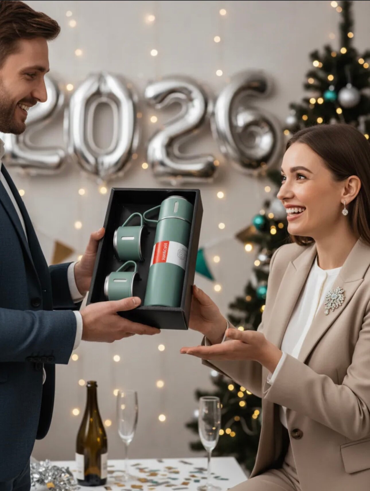 Подарочный термос-термокружка для напитков, набор с 3 чашками, 500 мл — фото 1