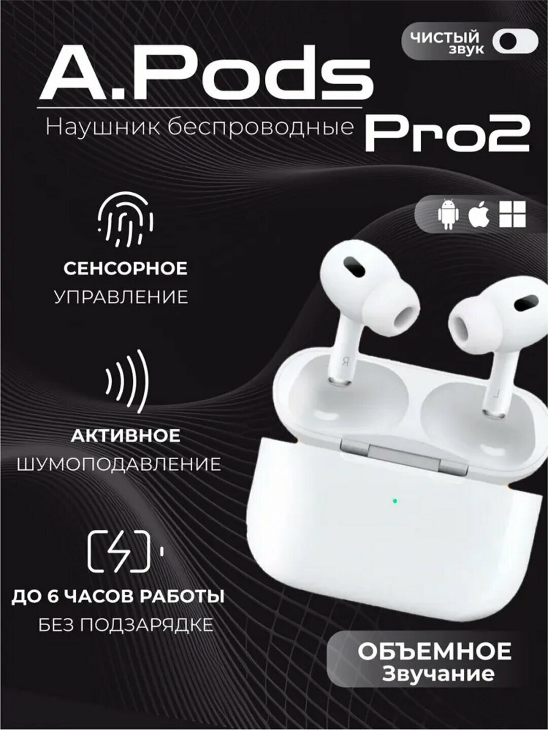 Наушники AirPods Pro 2 и Pro 4 – беспроводные Bluetooth, с микрофоном, USB-C, белые и черные