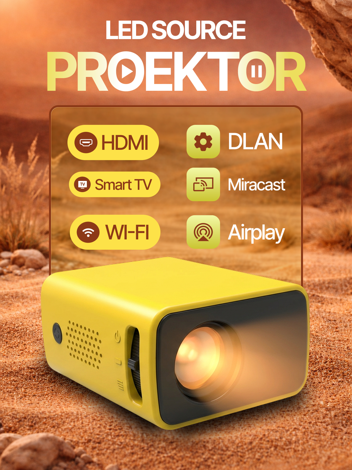 Проектор HY 300, разрешение 4K, аналоговый TV-тюнер, беспроводные интерфейсы, Bluetooth