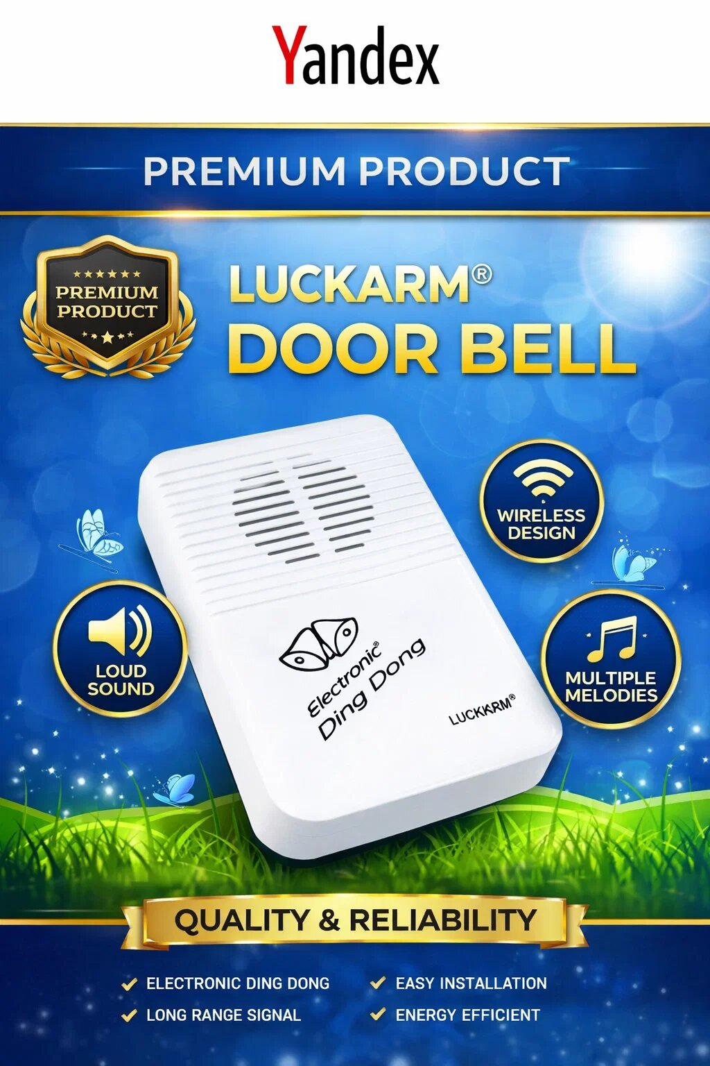 LUCKARM Electronic Door Bell – Электронный дверной звонок для дома и офиса, громкий Ding Dong, простая установка