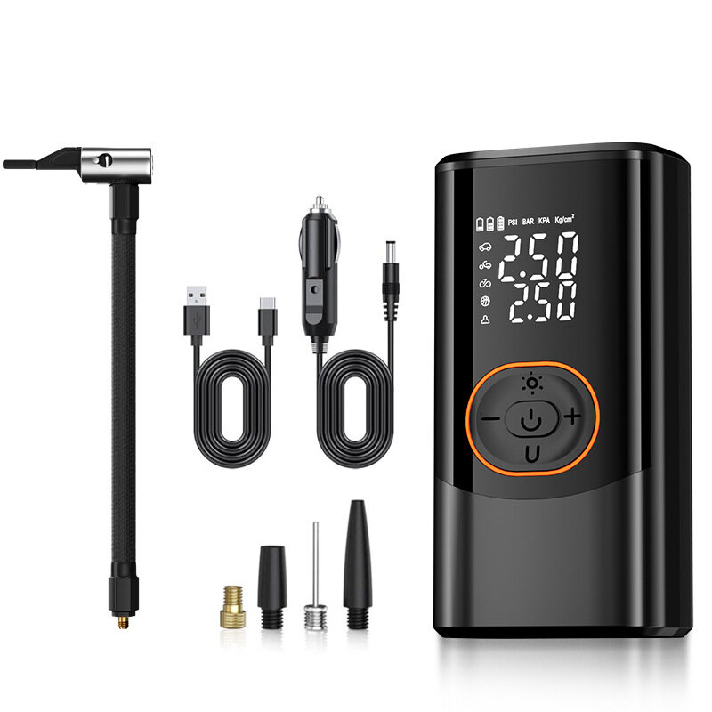 Портативный беспроводной автокомпрессор с дисплеем, электрический насос для шин, зарядка от прикуривателя