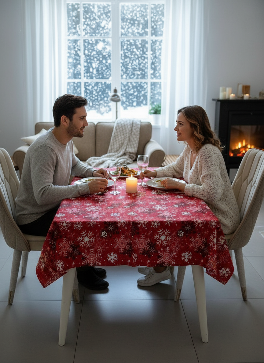 Скатерть новогодняя на стол из турецкого водоотталкивающего материала DUCk, 140х175 см