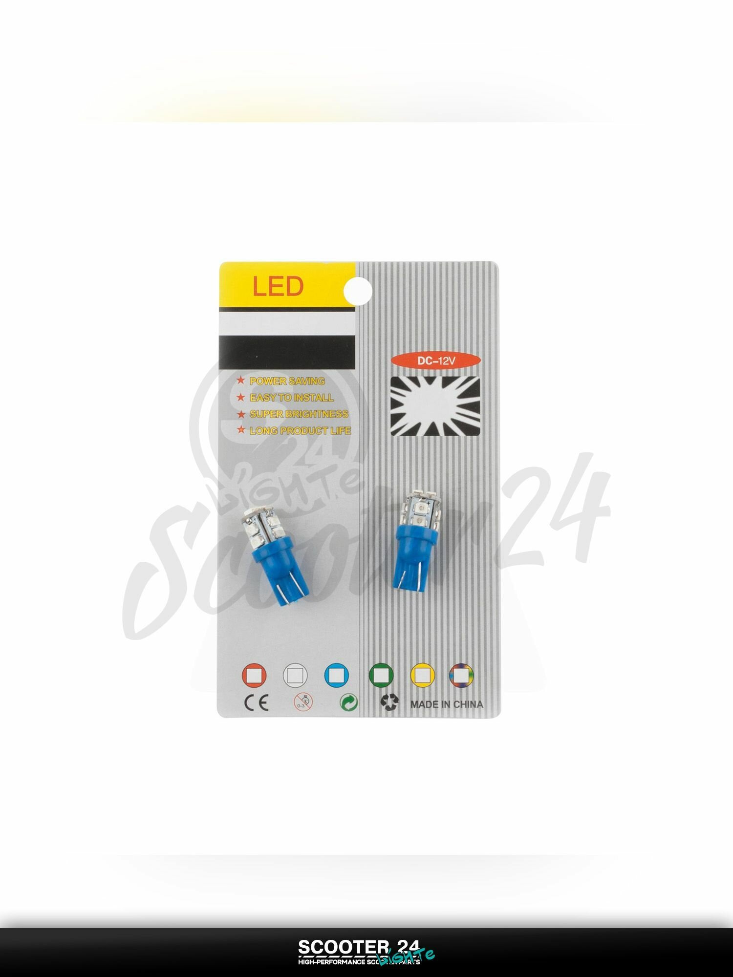 Лампа фары диодная для мототехники универсальная T10 (пара) (синяя, 10 кристаллов) "TYPE-R"