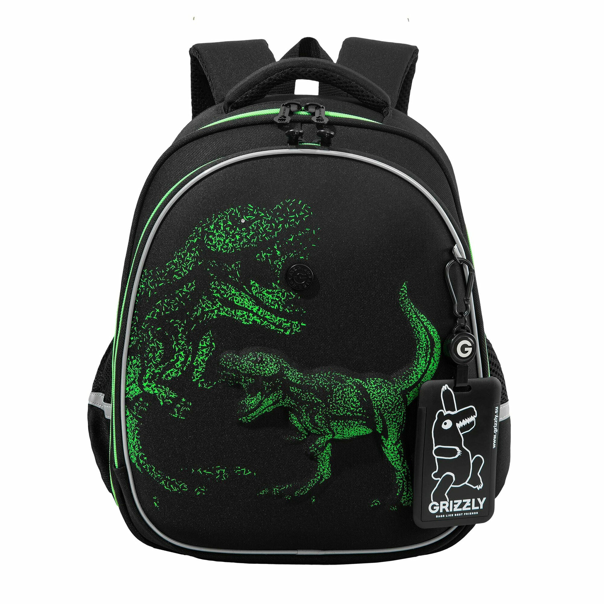 Рюкзак школьный 1отд. Черный-зеленый 28х36х20см GRIZZLY RAz-687-8/1 (муж)