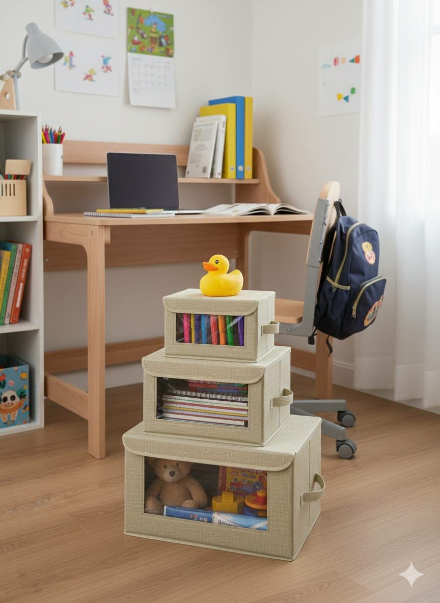 Набор тканевых органайзеров для хранения с прозрачным окном – 3 размера,