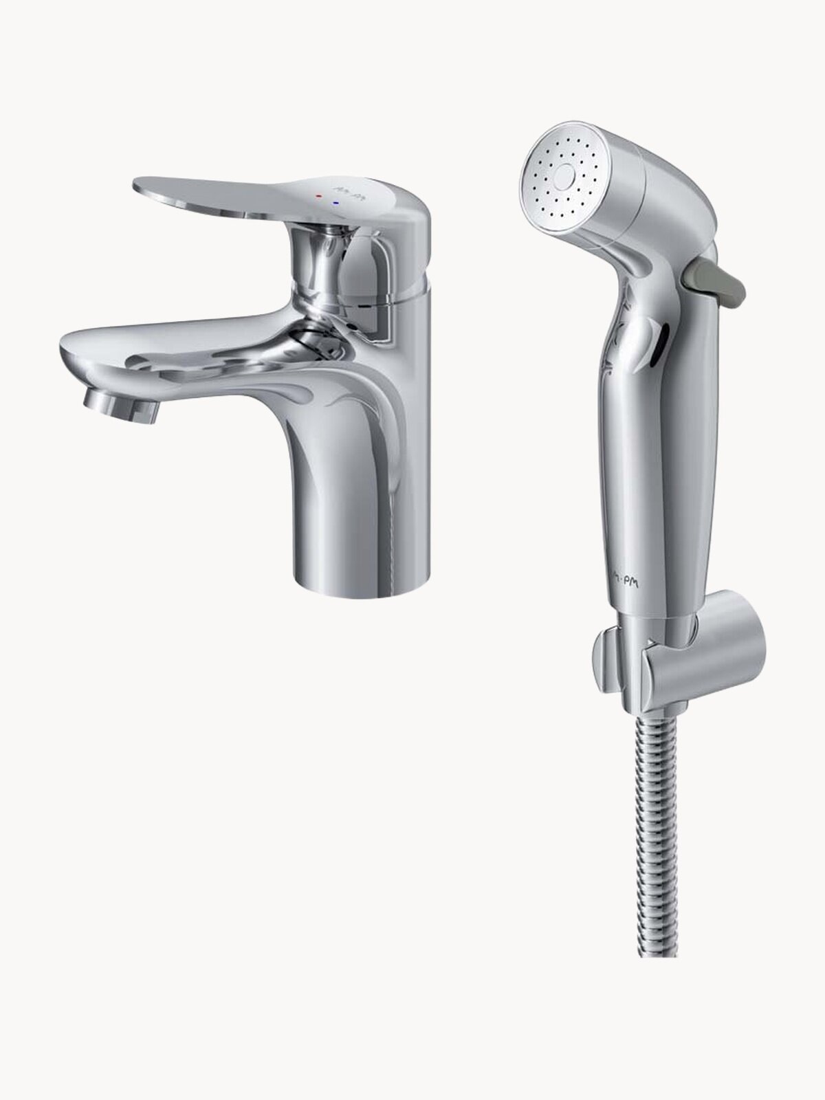 Смеситель для раковины в ванную AM.PM Sunny с гигиеническим душем, излив 95 мм, шланг с защитой от перекручивания