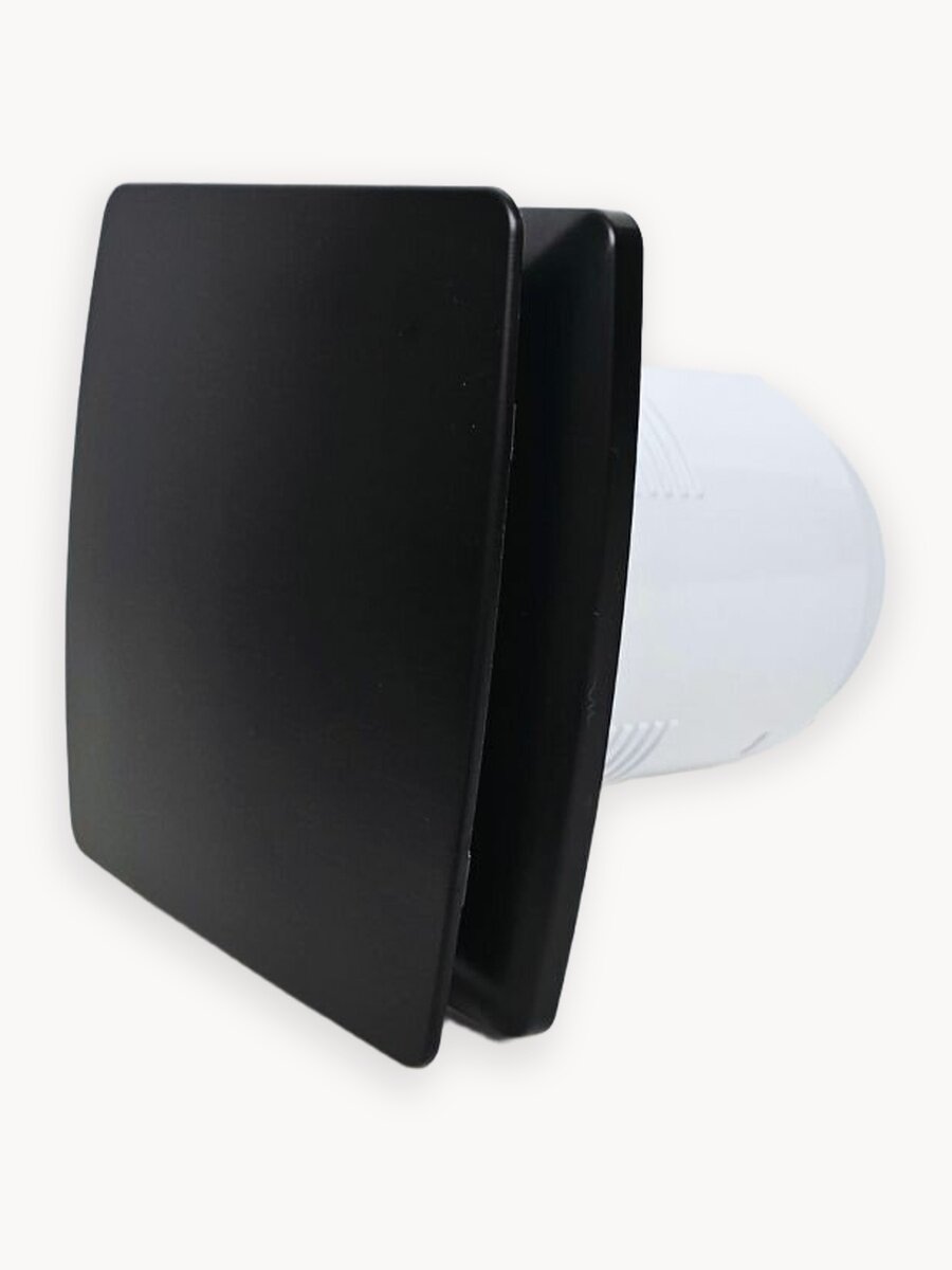 Канальный вытяжной вентилятор 100 мм с датчиком влажности и обратным клапаном, осевой бытовой настенный, декоративная накладка цвет чёрный