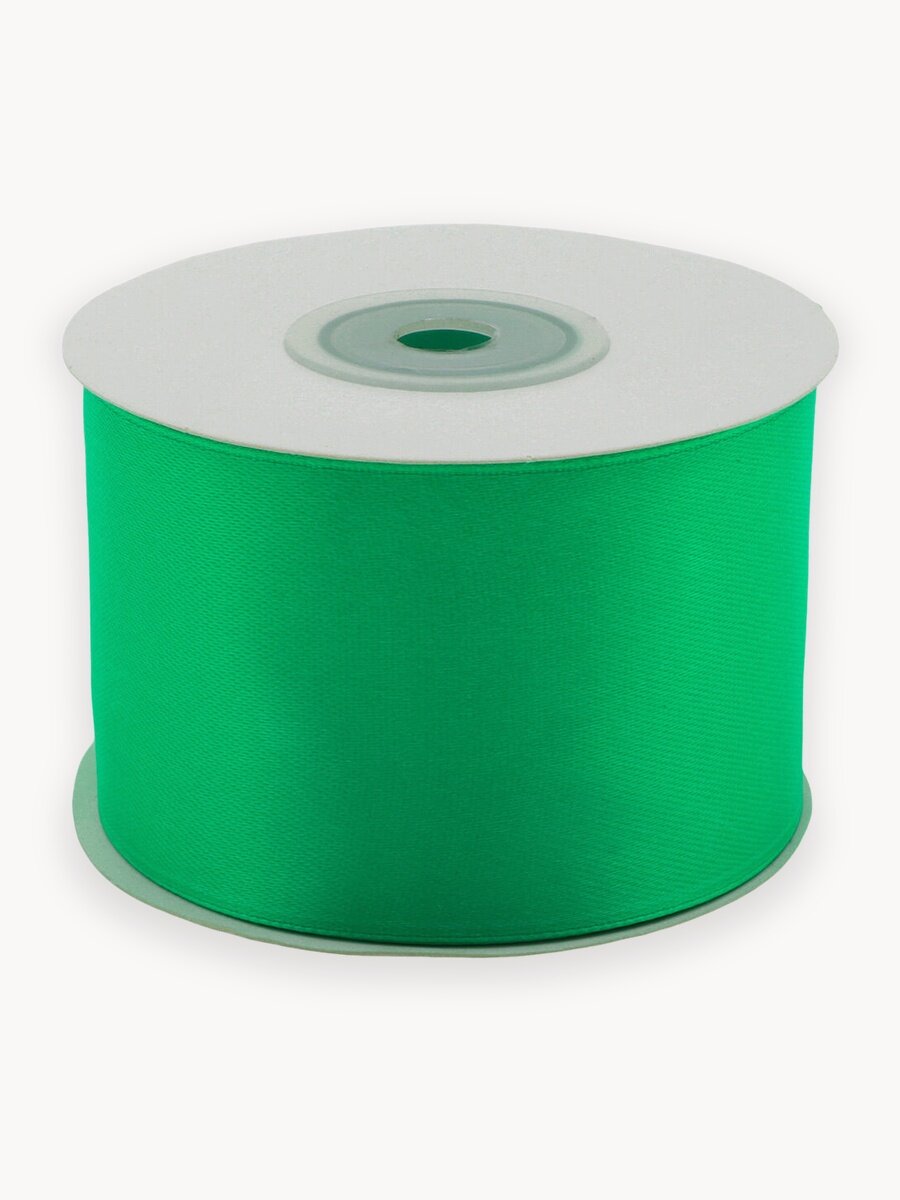 Лента атласная 5 см*22,86 м широкая, упаковочная, для подарков, рукоделия и шитья, Айрис (085 яркий салат)