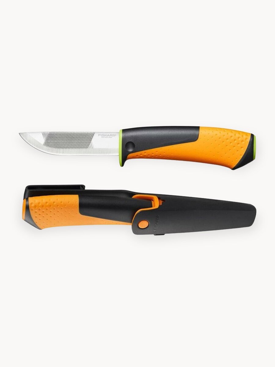 Нож садовый универсальный с точилкой Fiskars 1023618 нержавеющая сталь, длина 21.5 см