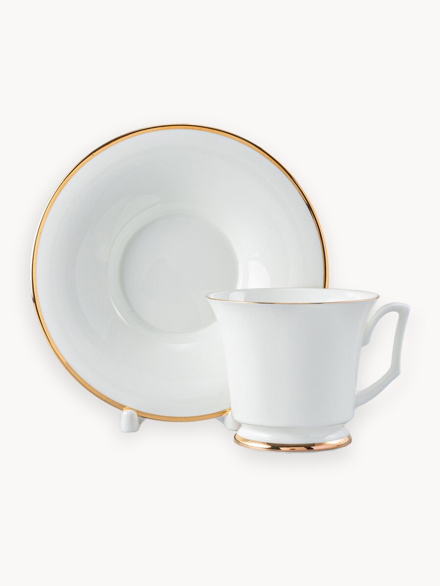 Чайная пара "Золотая лента " форма Юлия, 210 мл. костяной фарфор, Императорский фарфоровый завод