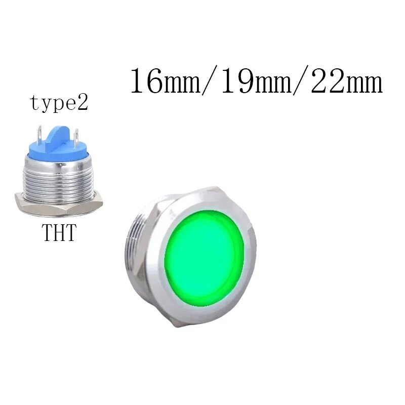 12 мм 16 мм 19 мм 22 мм металлический светодиодный индикатор 3-6 В/12-24 В/220 В водонепроницаемый знак контрольная лампа Green THT 12mm LED 12-24V