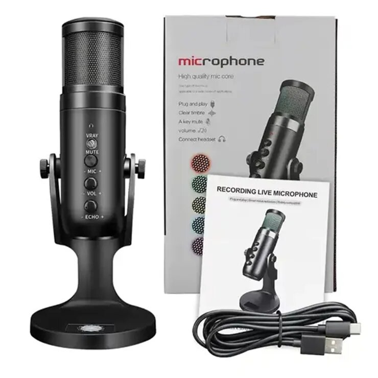 Настольный USB-микрофон JMARY MC-PW9: конденсаторный, черный, для стримов и подкастов — фото 1