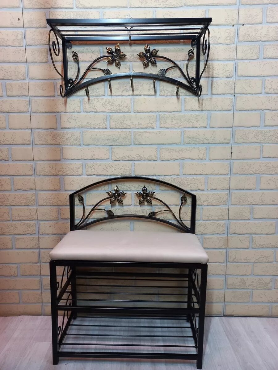 Кованая прихожая, вешалка + банкетка, Студия кованой мебели Нива, цвет бежевый — фото 1