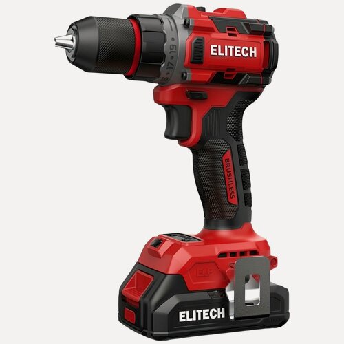 Изображение товара Шуруповерт аккумуляторный дрель ELITECH ДА 20БЛ, 20 В, 50 Нм, BL мотор, 2 А/ч, 2 АКБ Li-Ion, кейс