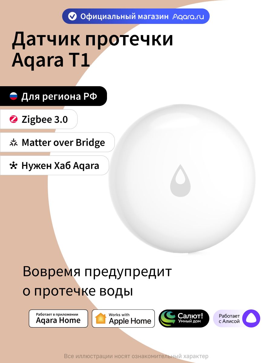 Умный датчик протечки Aqara Т1 WL-S02D, Zigbee 3.0, беспроводной, белый
