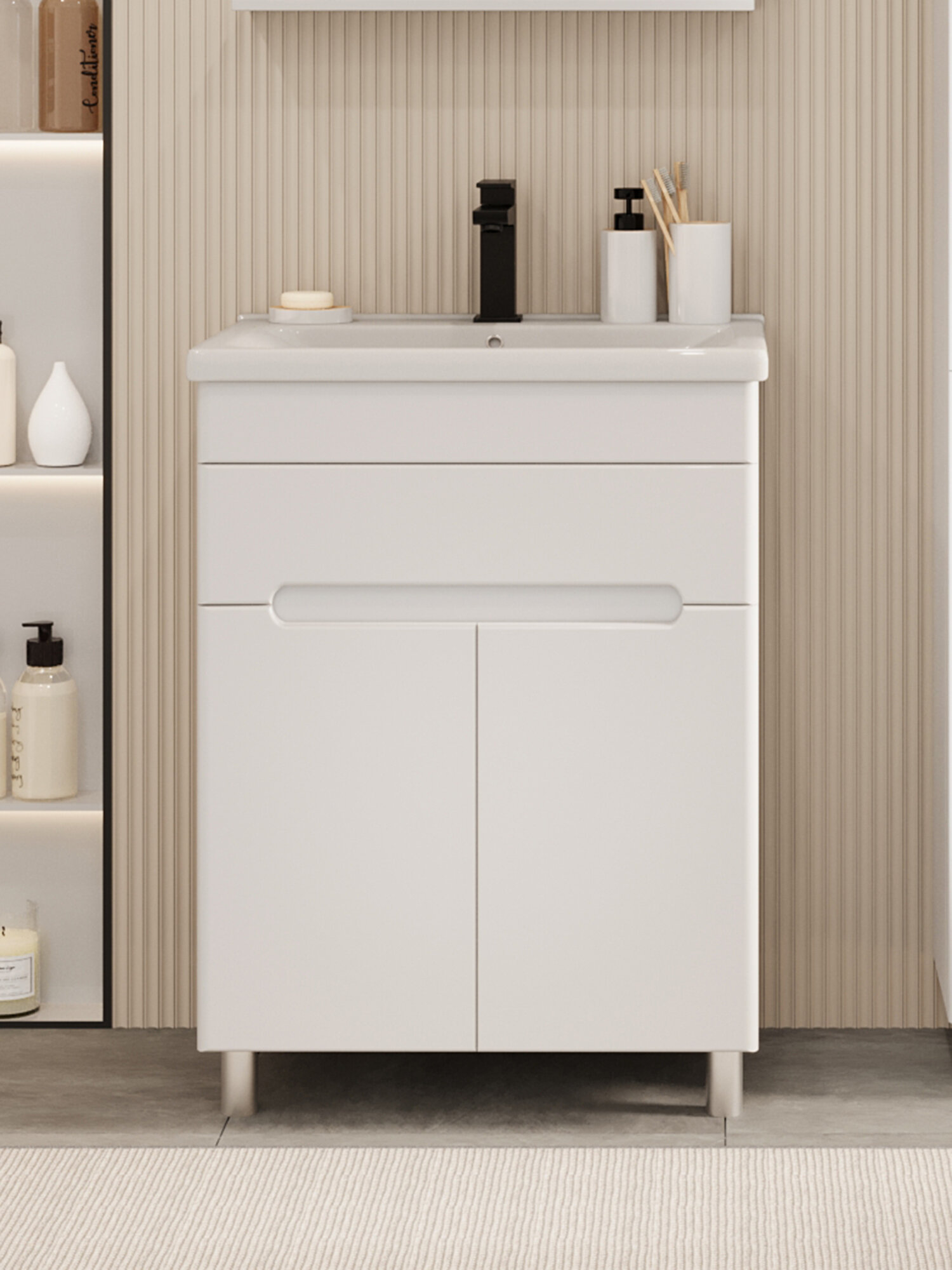 Тумба напольная Vannika Bliss 60 с раковиной Фест 60 для ванной комнаты белая