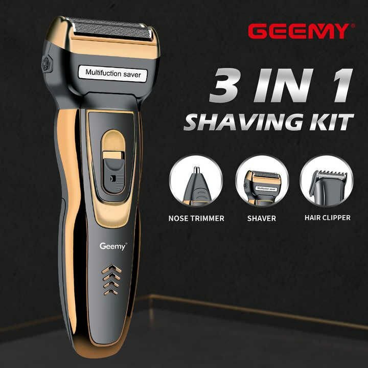 Триммер Geemy GM595, 3в1, 60 мин. работы, Li-Ion аккумулятор, дорожная сумка золотой — фото 1