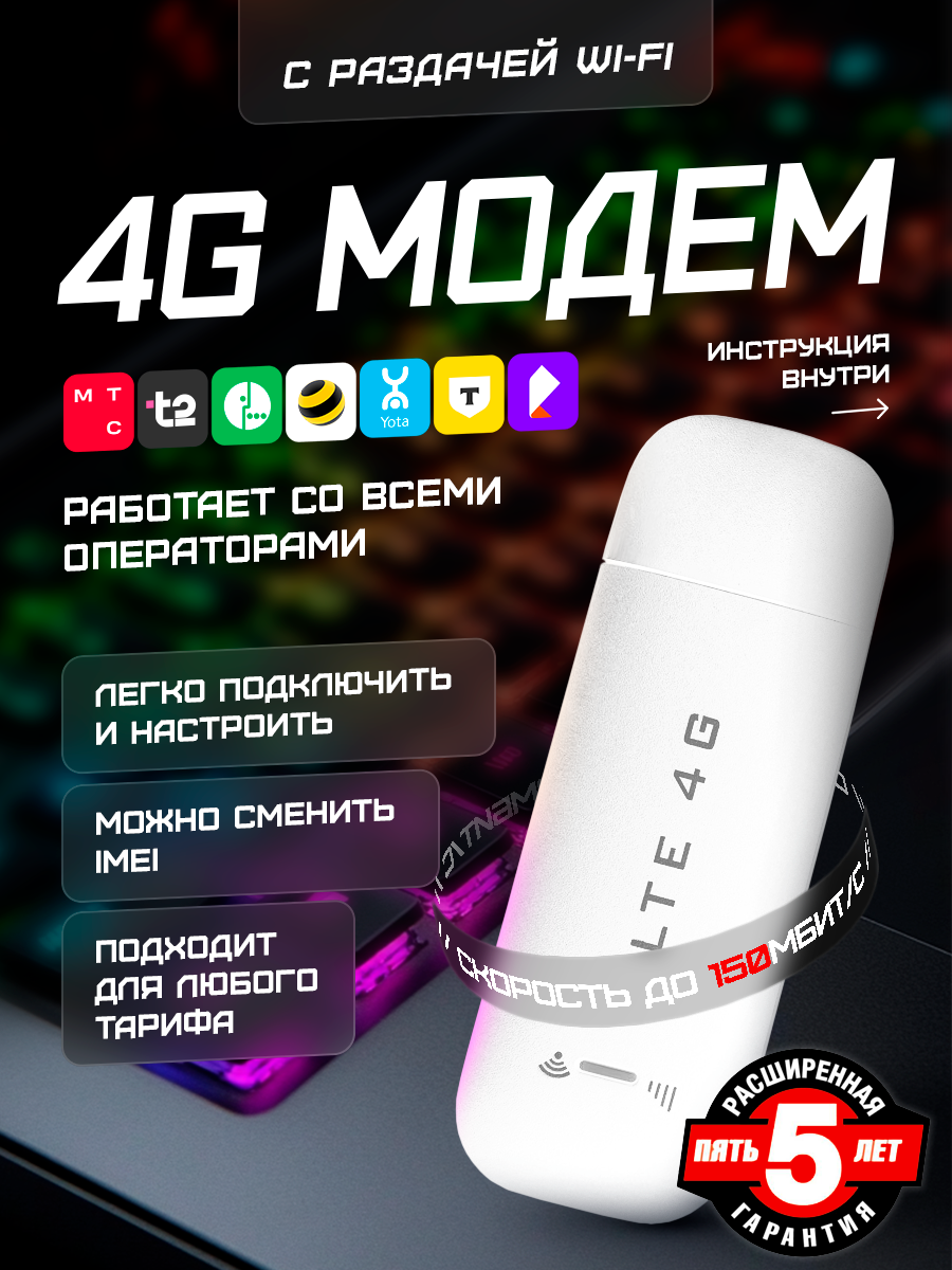 4G Модем с раздачей Wi-Fi для любых операторов и любых тарифов