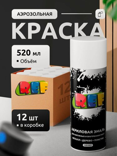 Изображение товара Аэрозольная краска в баллончике белая матовая 520 мл, универсальная (коробка 12 ШТ) / REF /