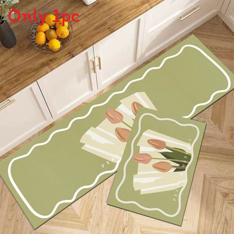 Коврик для пола tulip lavender pattern с водонепроницаемой и нескользящей поверхностью для дома зеленый 40x60см