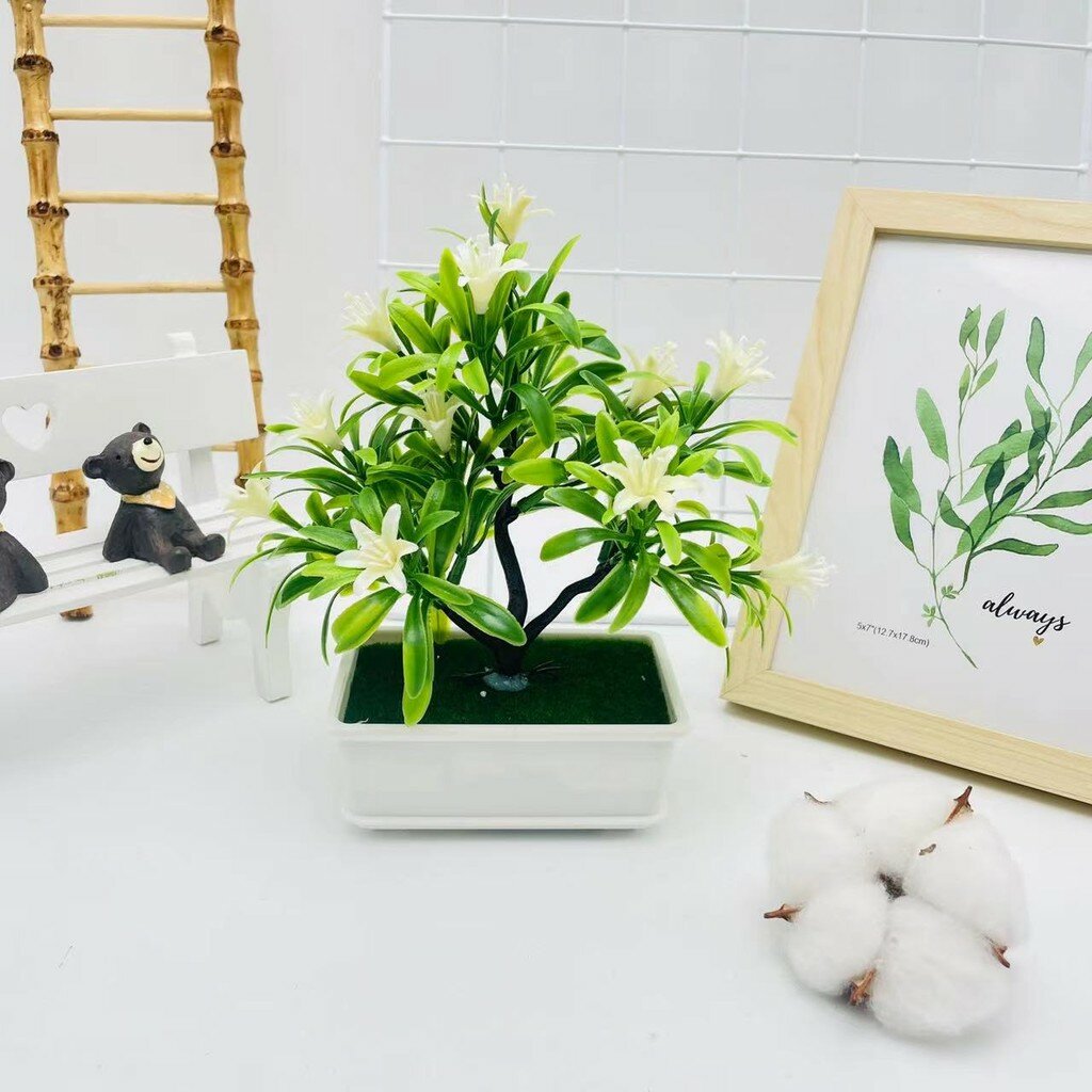 Artificial cymbidium tree potted plant for photography and home decor with realistic plastic material